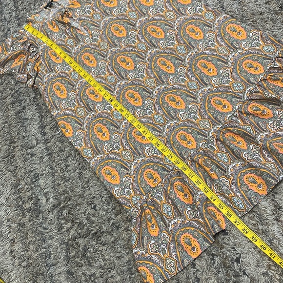 Ann Taylor factory Orange Patterned Dress with glitter sleeves sz M - Picture 7 of 12